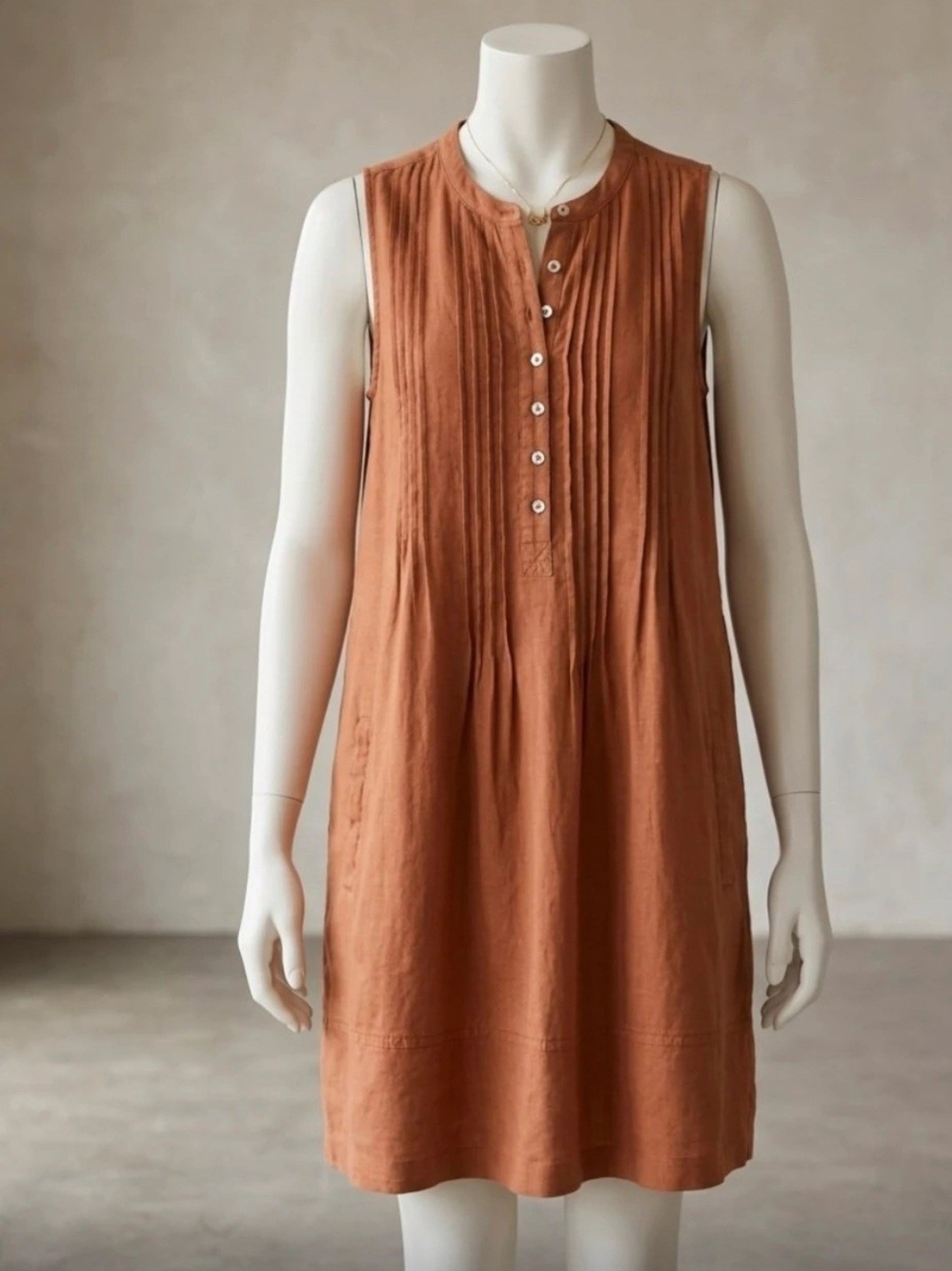 100% LINEN Quince Rust Sleeveless Dress